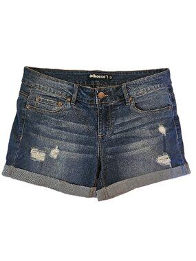DOLLHOUSE Blue Mid-Rise Distressed Rolled Cuff Denim/Jean Shorts Size 9-10 (34)